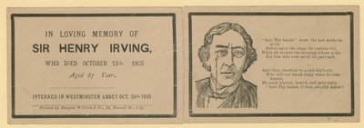 Carte pliante notant le décès de Sir Henry Irving, acteur, décédé le 13 octobre 1905 - English School