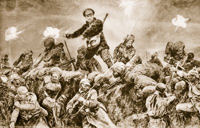 Pour la gloire du Raj : Troupes indiennes chargeant les tranchées allemandes à Neuve-Chapelle, mars 1915, 1914-19 - English School