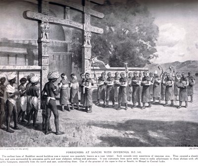 Étrangers à Sanchi avec des offrandes en 145 av. J.-C., illustration de l