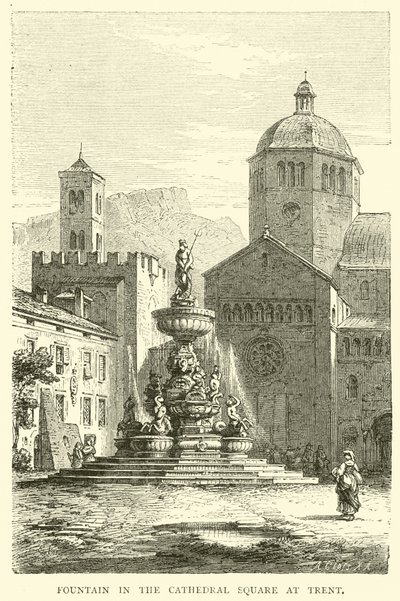 Fontaine sur la place de la cathédrale à Trente - English School