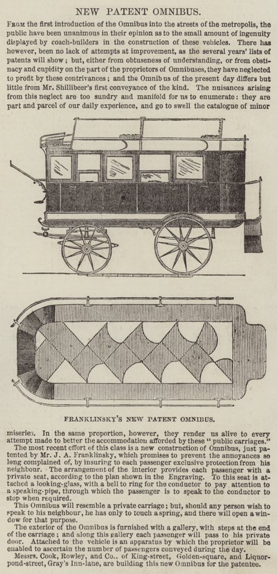 Le nouvel omnibus breveté de Franklinsky (gravure) - English School