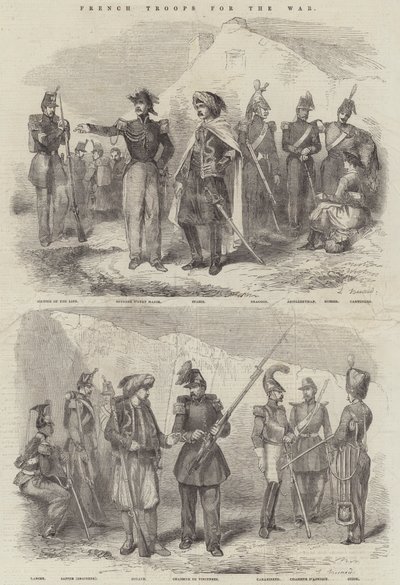 Troupes françaises pour la guerre (gravure) - English School