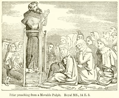 Frère prêchant depuis une chaire mobile. Manuscrit royal, 14 E. 3 - English School