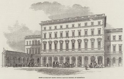 Façade de la nouvelle gare centrale, à Birmingham (gravure) - English School