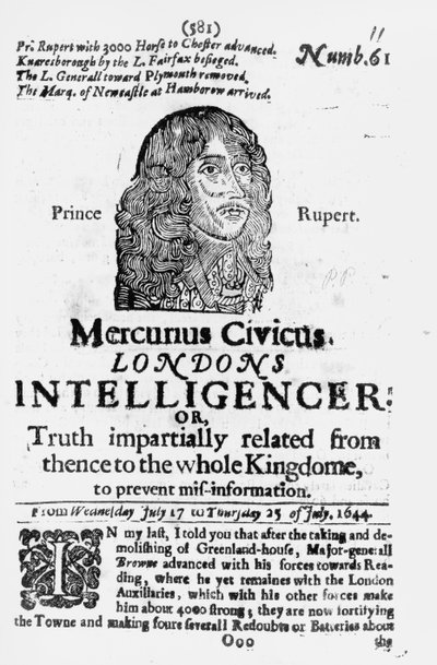 Première page de Mercurius Civicus, publié en 1644 - English School