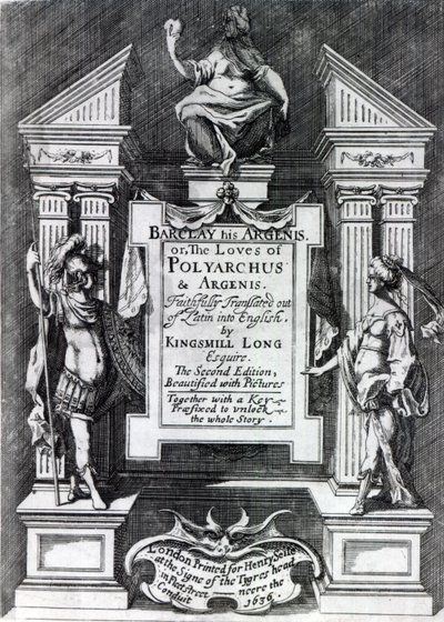 Frontispice pour Argenis par John Barclay, deuxième édition anglaise, 1636 - English School