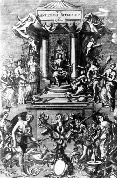 Frontispice de The Gentlemans Recreation publié par Richard Blome, 1686 - English School