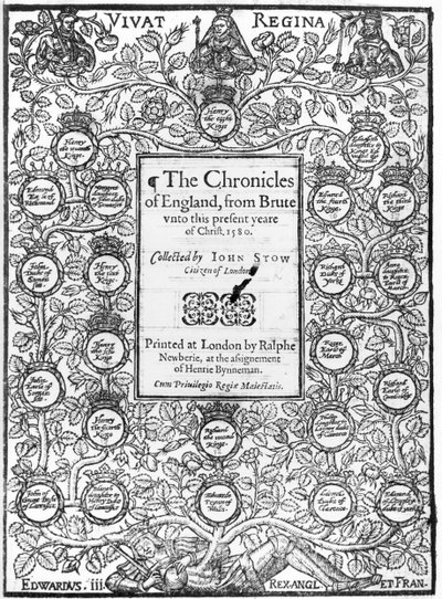 Frontispice de The Chronicles of England par John Stow (c.1525-1605), 1580 - English School
