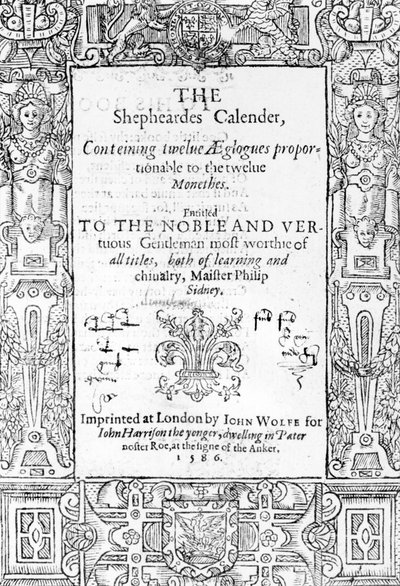 Frontispice de The Shepheardes Calender par Esmond Spenser, publié en 1586 - English School