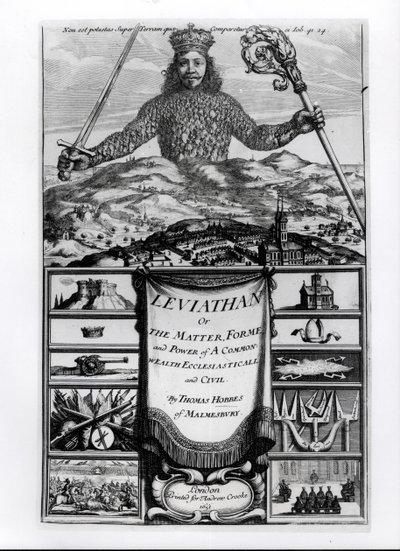 Frontispice de Leviathan or the Matter, Forme and Power of a Common Wealth Ecclesiasticall and Civil, 1651, par Thomas Hobbes de Malmesbury - English School