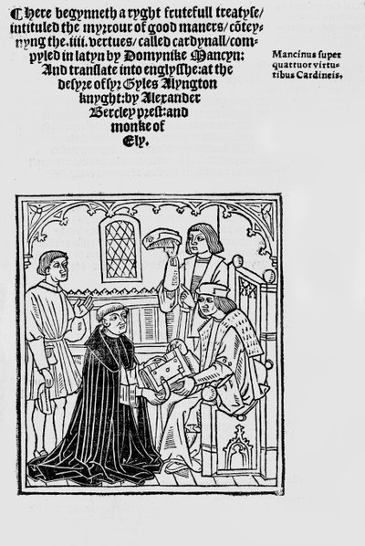 Frontispice de Myrrour of good maners 1523 - English School