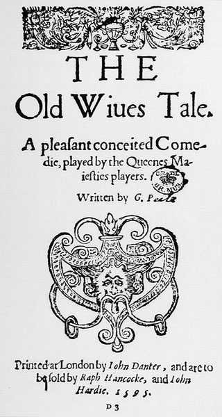 Frontispice de The Old Wives Tales par George Peele (1556-96) 1595 - English School