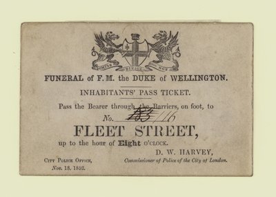 Funérailles du Duc de Wellington, billet de passage des habitants - English School