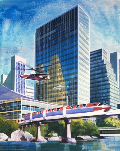 Monorail et hélicoptère futuristes - English School