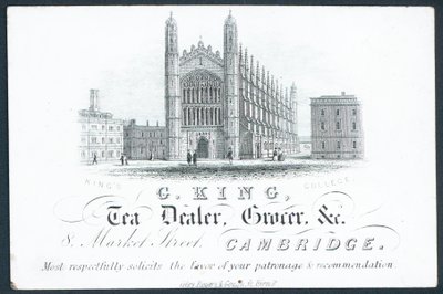 G King, marchand de thé, épicier etc., carte de visite - English School