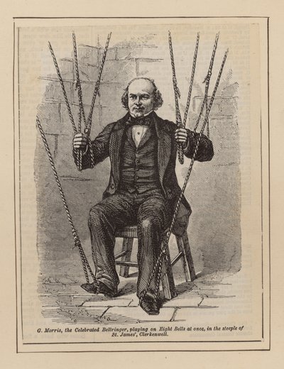 G Morris, le célèbre sonneur de cloches, jouant sur huit cloches à la fois - English School