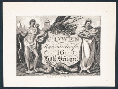 G Owen, accoucheur, carte de visite - English School