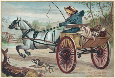 Cheval et charrette au galop, Carte de Noël - English School