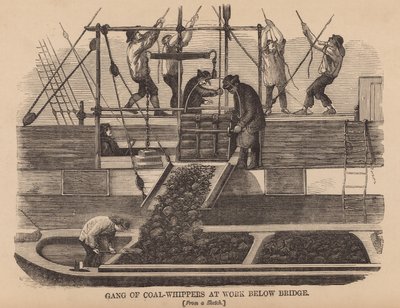 Groupe de déchargeurs de charbon au travail sous le pont - English School