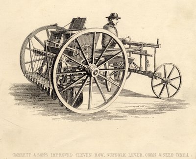 Garrett and Sons Improved Cleven Row Suffolk Lever Corn and Seed Drill - English School