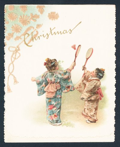 Geishas jouant au badminton, Carte de Noël - English School