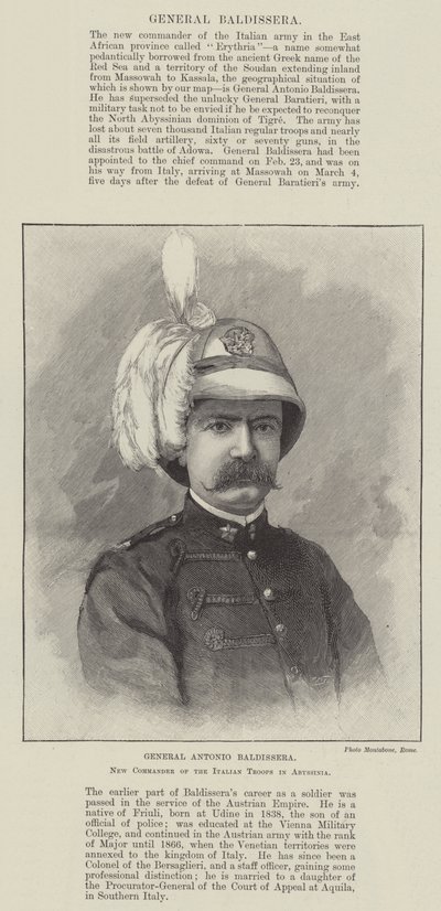 Général Antonio Baldissera, nouveau commandant des troupes italiennes en Abyssinie (gravure) - English School