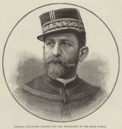Général Boulanger, élu pour le département de la Seine, Paris (gravure) - English School