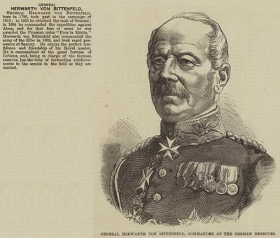 Général Herwarth von Bittenfeld, commandant des réserves allemandes (gravure) - English School