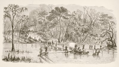 Les troupes du général Sherman traversant la rivière Edisto pendant la Marche vers la mer (lithographie) - English School