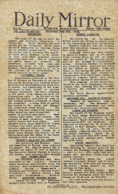 Grève générale rapportée dans le Daily Mirror (gravure) - English School