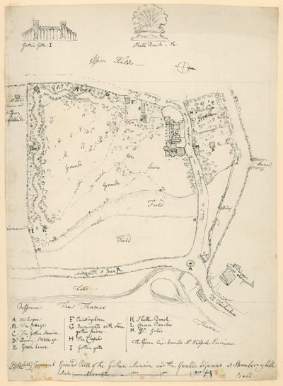 Plan général du manoir gothique et des terrains adjacents à Strawberry Hill, Twickenham, Londres - English School
