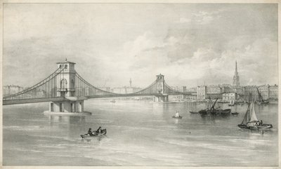 Vue générale des ponts suspendus de Hungerford et Lambeth - English School
