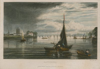 Vue générale des bateaux sur la Tamise à Battersea - English School