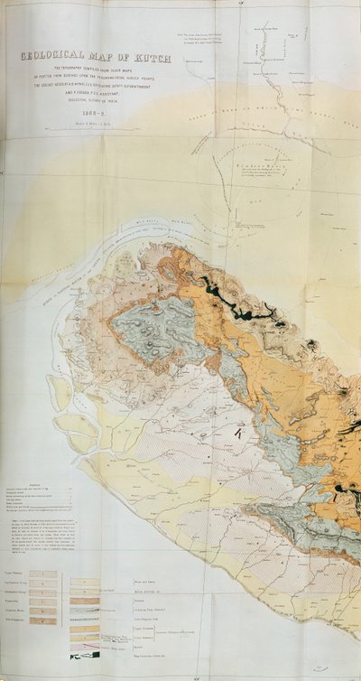 Carte géologique de la région de Kutch en Inde, Geological Survey of India 1868-69 - English School