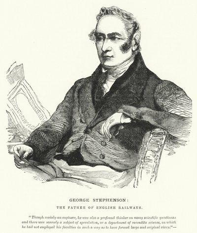 George Stephenson, le père des chemins de fer anglais (gravure) - English School