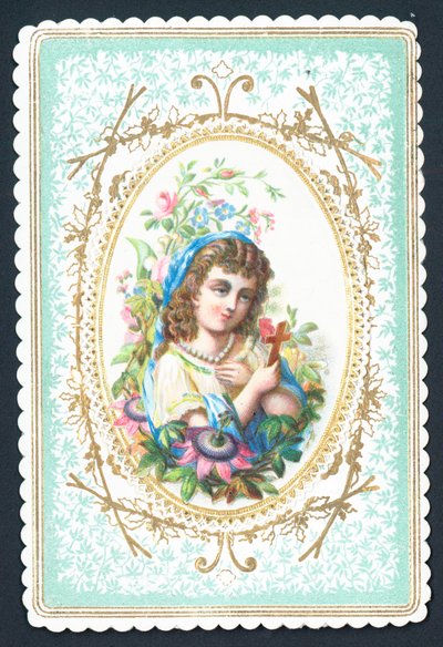 Fille tenant une croix en bois, carte - English School