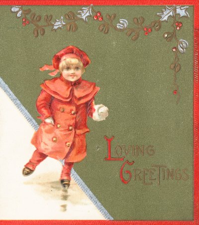 Fille patinant, Carte de Noël - English School