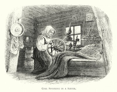 Fille filant dans un saeter - English School