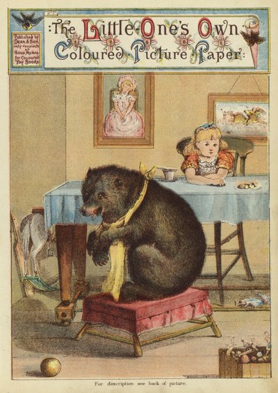 Fille à la table avec un ours (chromolithographie) - English School
