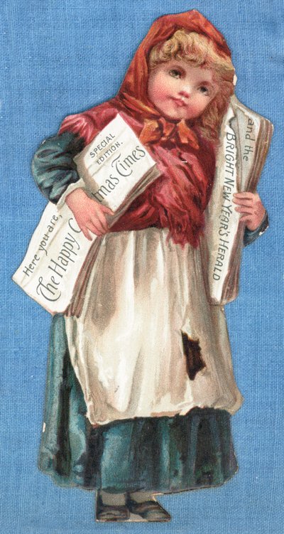 Fille distribuant des journaux, Carte de Noël - English School