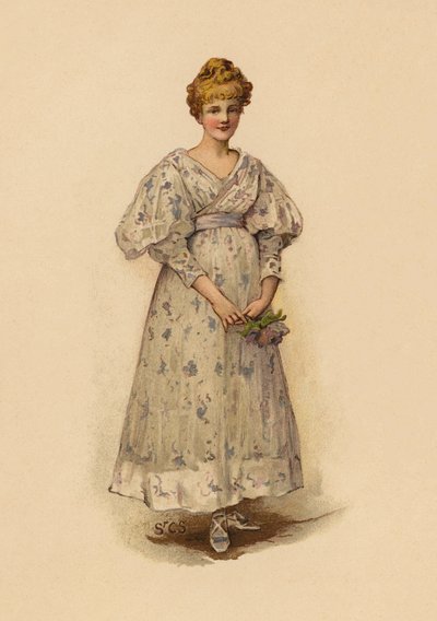 Fille tenant un bouquet de fleurs (chromolitho) - English School