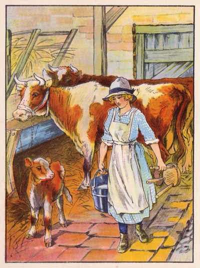 Fille trayant des vaches - English School