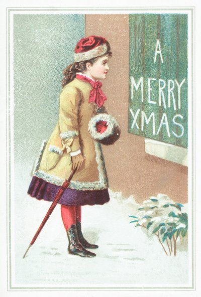 Fille lisant une pancarte de Noël - English School