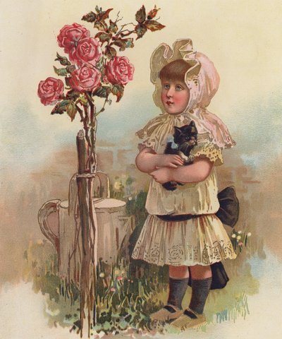 Fille avec un chat et un rosier - English School