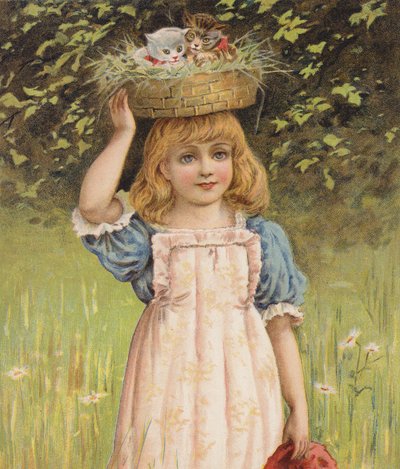 Fille avec des chatons joueurs dans un panier - English School