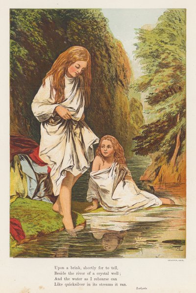 Filles se baignant dans un ruisseau - English School