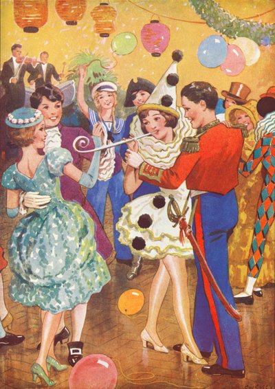 Filles dansant avec des garçons à une fête costumée - English School
