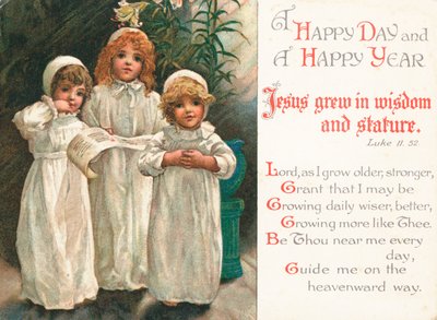 Filles disant des prières, carte de Noël - English School