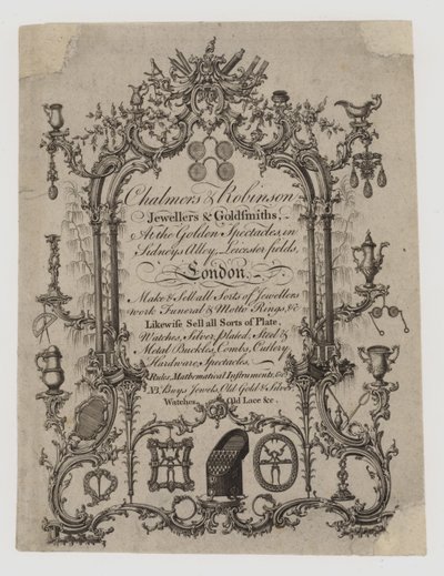 Orfèvres et argentiers, Chalmers et Robinson, carte de visite - English School
