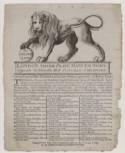 Orfèvres et argentiers, Thomas Daniell, carte de visite - English School